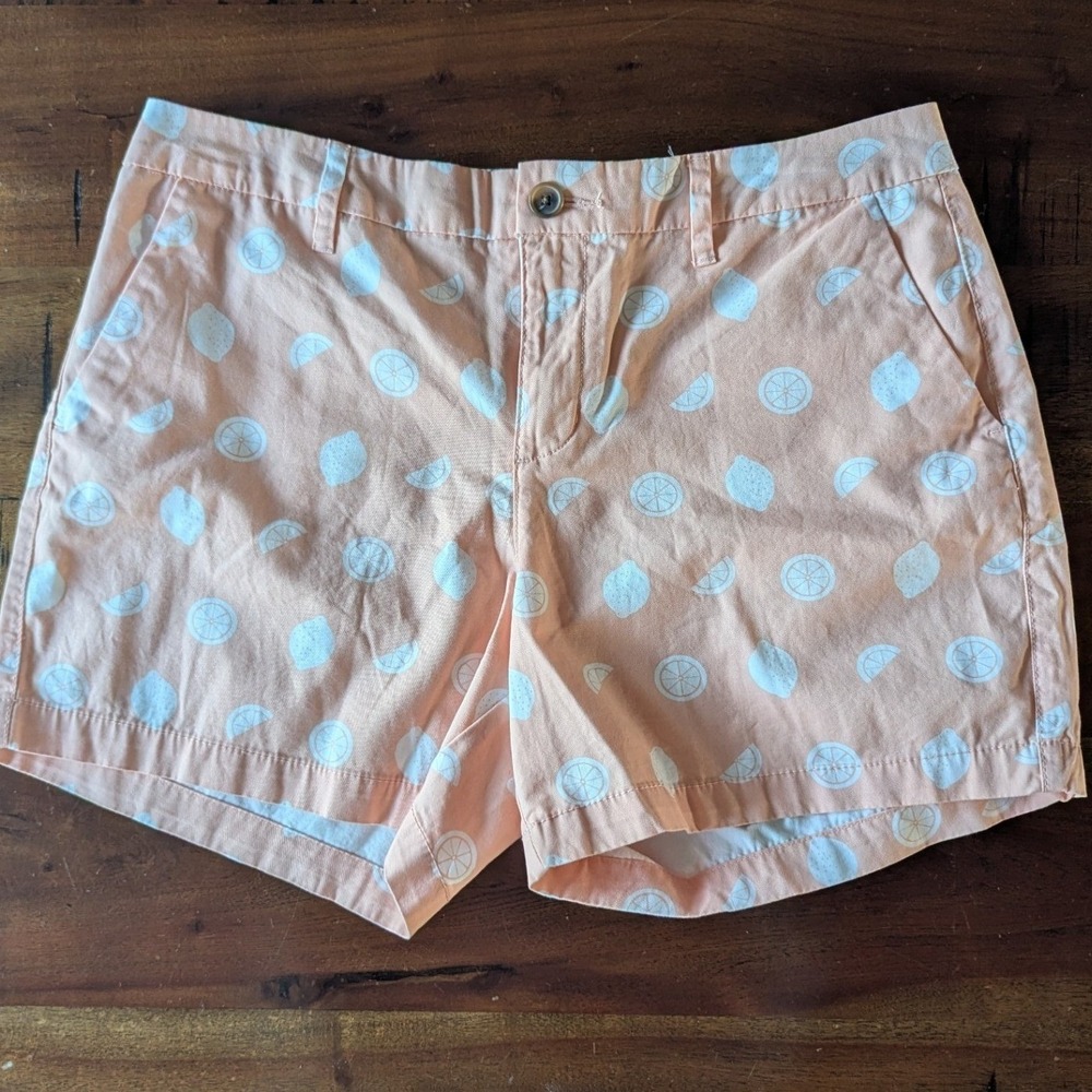 Old Navy Everyday Shorts Peach White Lemon Citrus Print Womens 8 Preppy Pastel - Picture 2 of 7